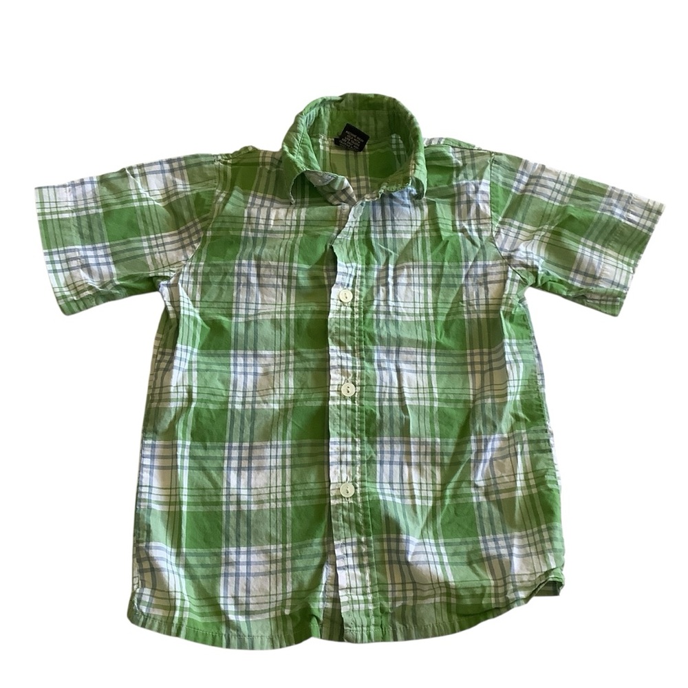 Kid's Size 4 Class Club Green Plaid Short Sleeve Button Up Shirt 100% Cotton